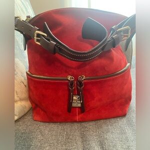 Dooney & Bourke Red Suede Leather Hobo Bag